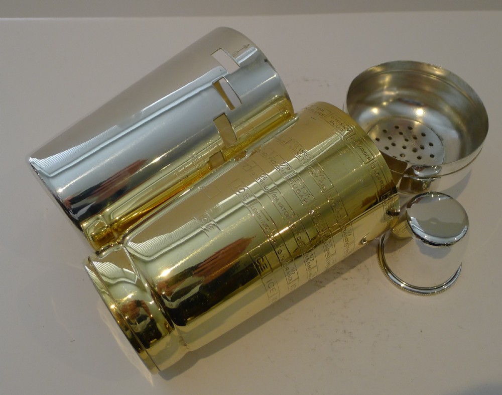 Italian Art Deco Silver and Gold Plated Menu / Recipe Cocktail Shaker View XXII