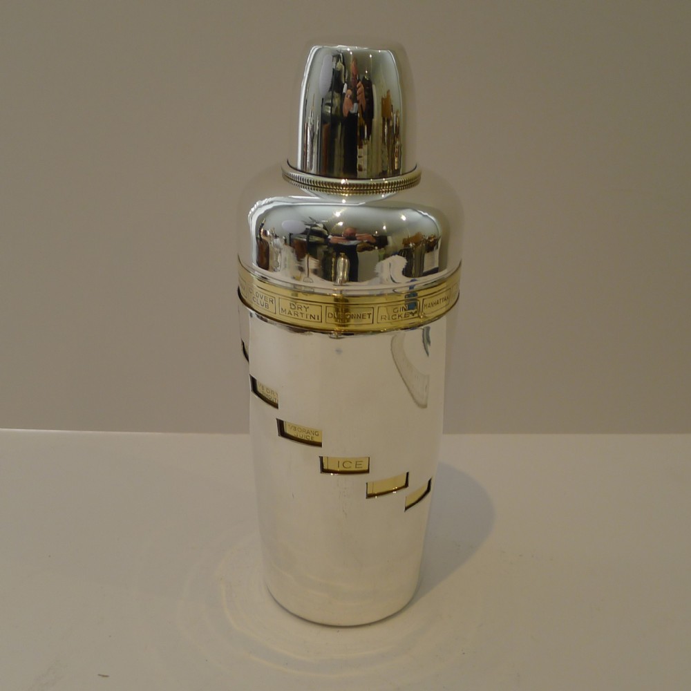 Italian Art Deco Silver and Gold Plated Menu / Recipe Cocktail Shaker