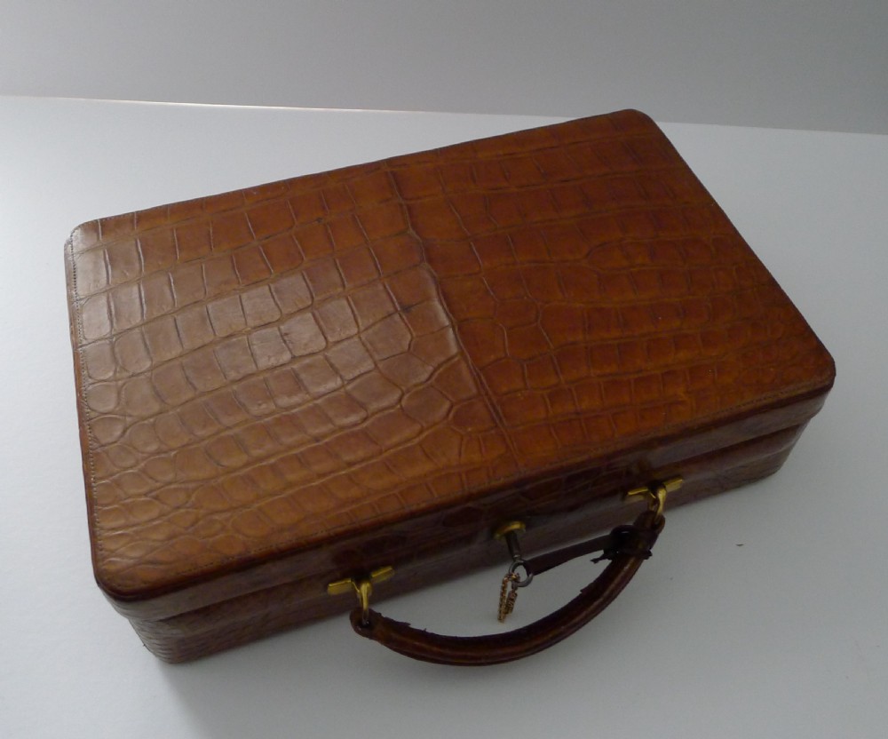 Superb Antique English Crocodile Jewellery Box by Mappin & Webb