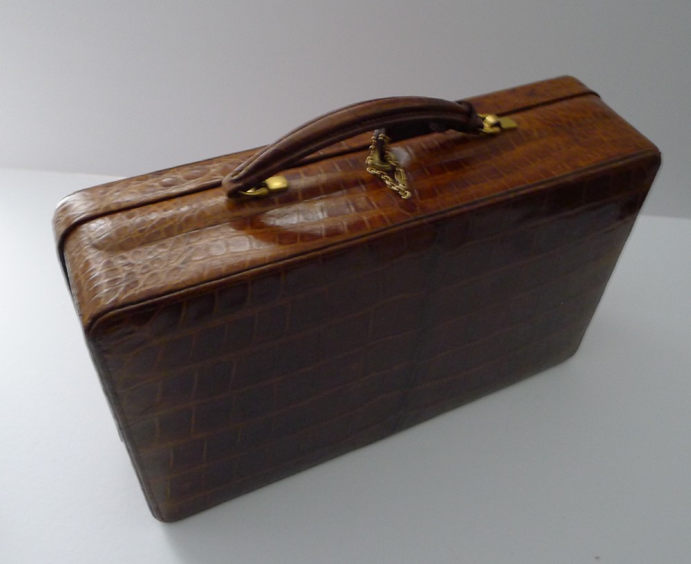 Superb Antique English Crocodile Jewellery Box by Mappin & Webb View II