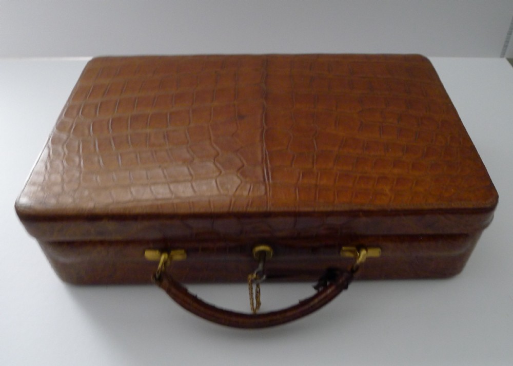 Superb Antique English Crocodile Jewellery Box by Mappin & Webb View III