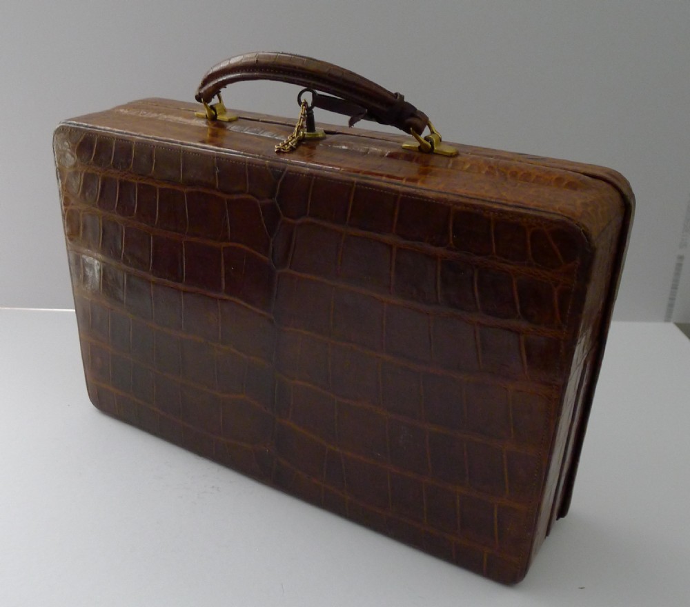 Superb Antique English Crocodile Jewellery Box by Mappin & Webb View V