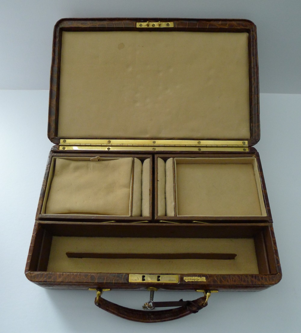Superb Antique English Crocodile Jewellery Box by Mappin & Webb View VI
