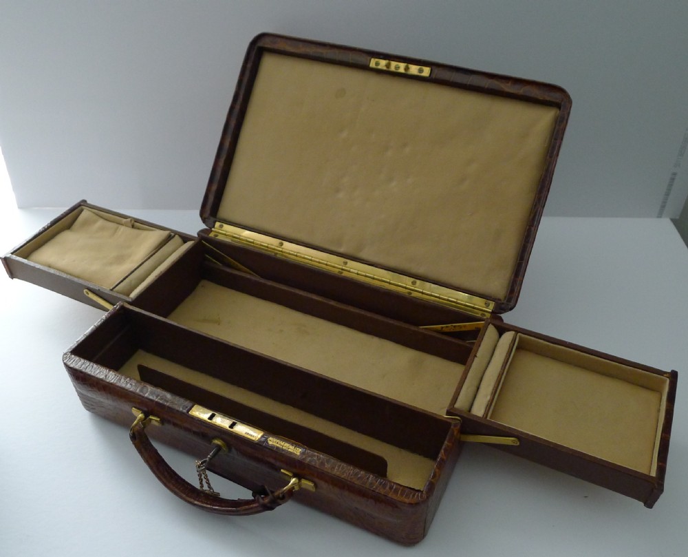 Superb Antique English Crocodile Jewellery Box by Mappin & Webb View VIII