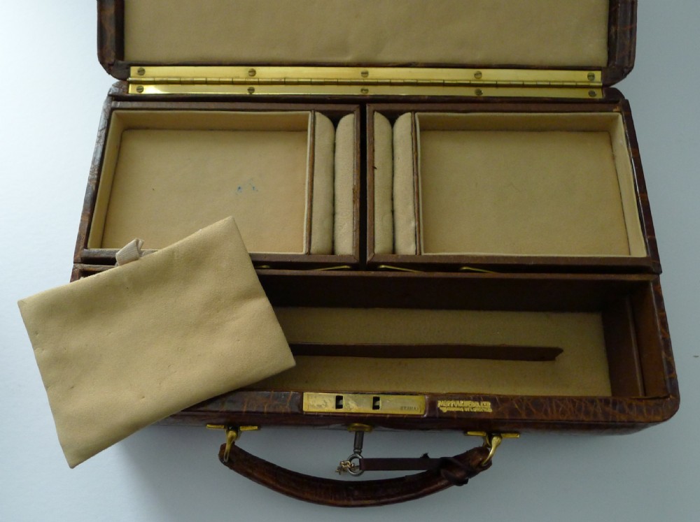 Superb Antique English Crocodile Jewellery Box by Mappin & Webb View X