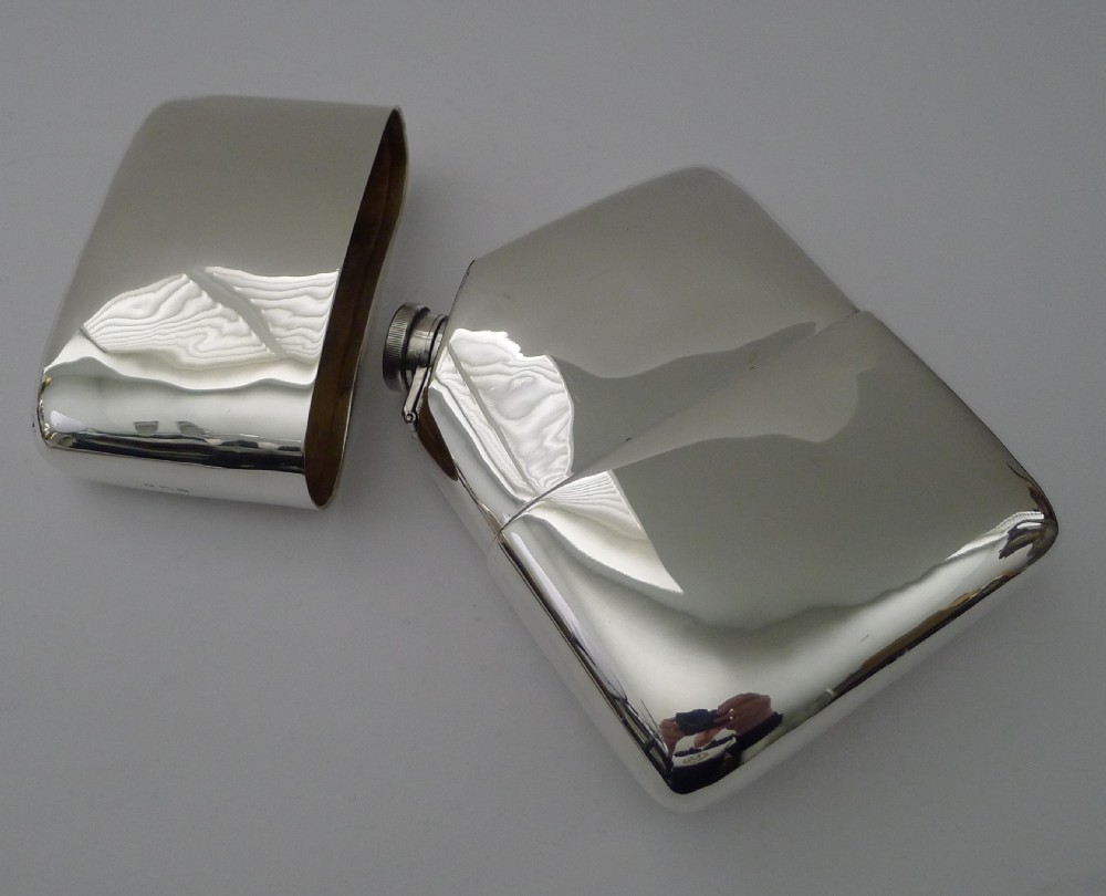 Large Antique English Sterling Silver Hipflask - 1919
