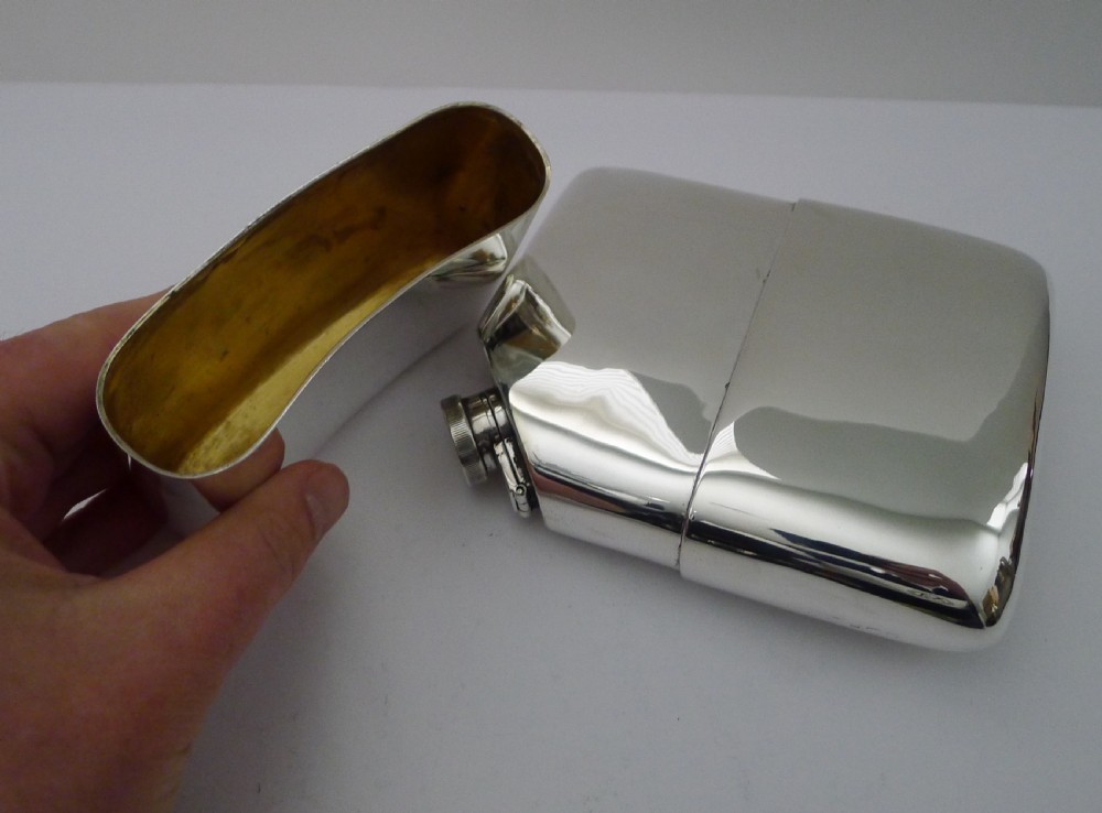 Large Antique English Sterling Silver Hipflask - 1919 View V