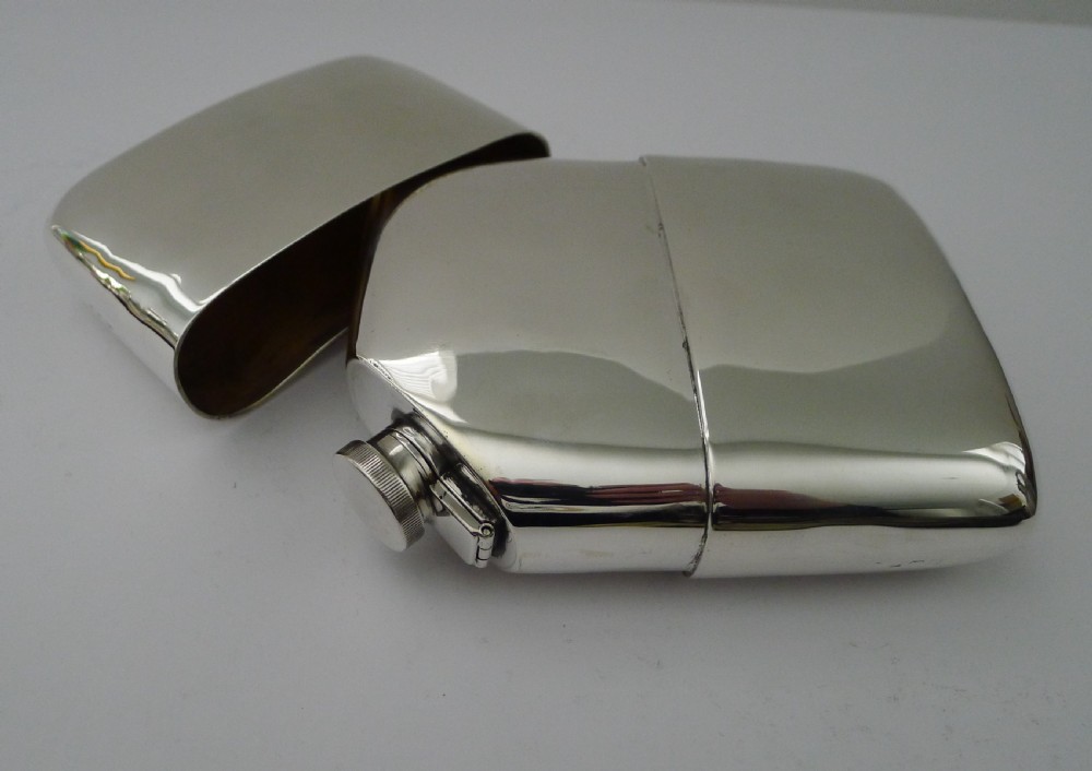 Large Antique English Sterling Silver Hipflask - 1919 View XI