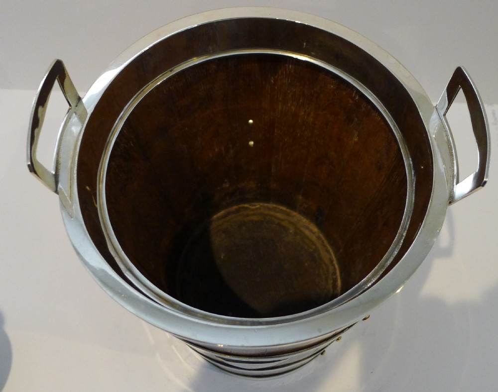Grand Antique English Oak & Silver Plate Champagne Bucket / Wine Cooler View XIX