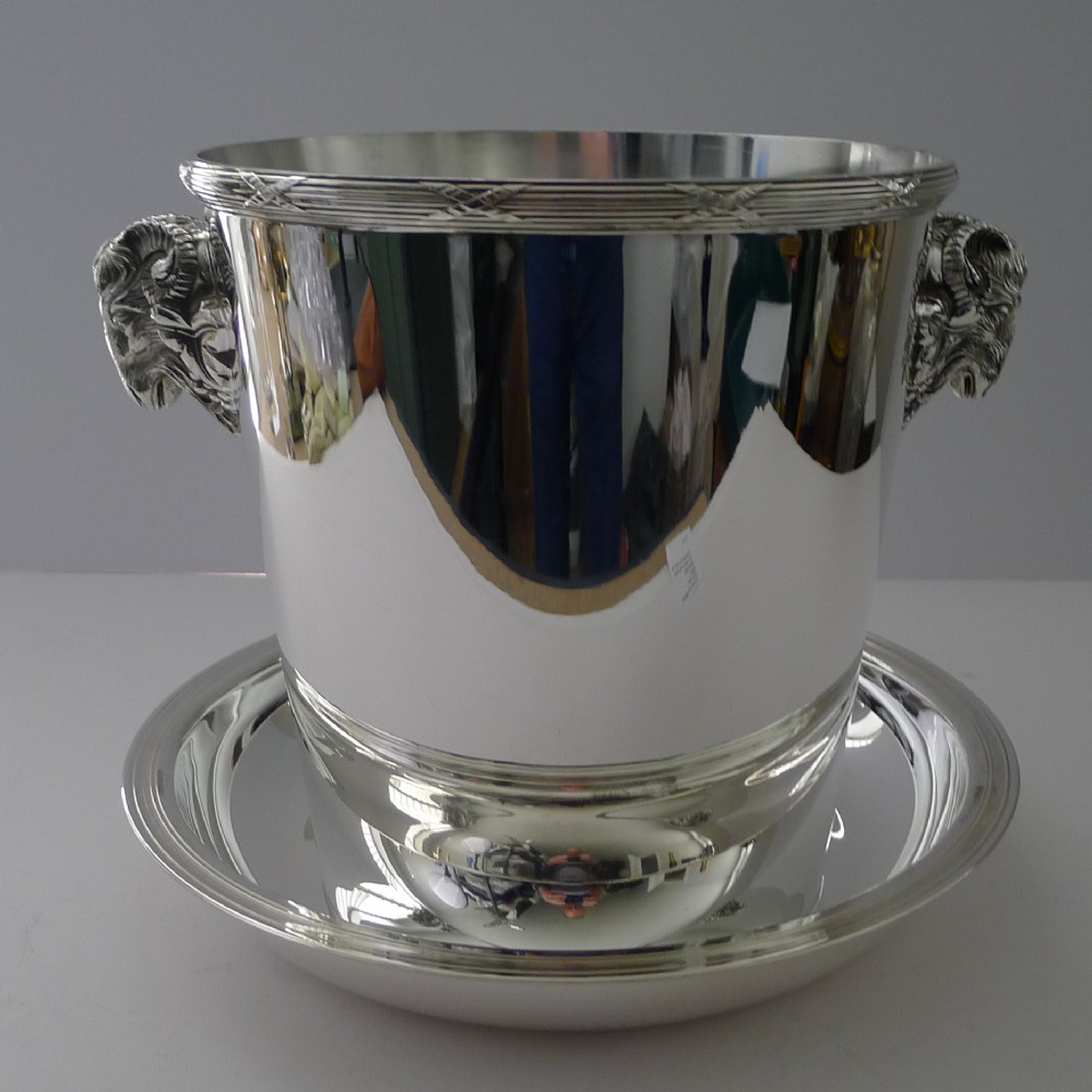 Christofle, Paris - Ram's Head Champagne Bucket and Drip Plate