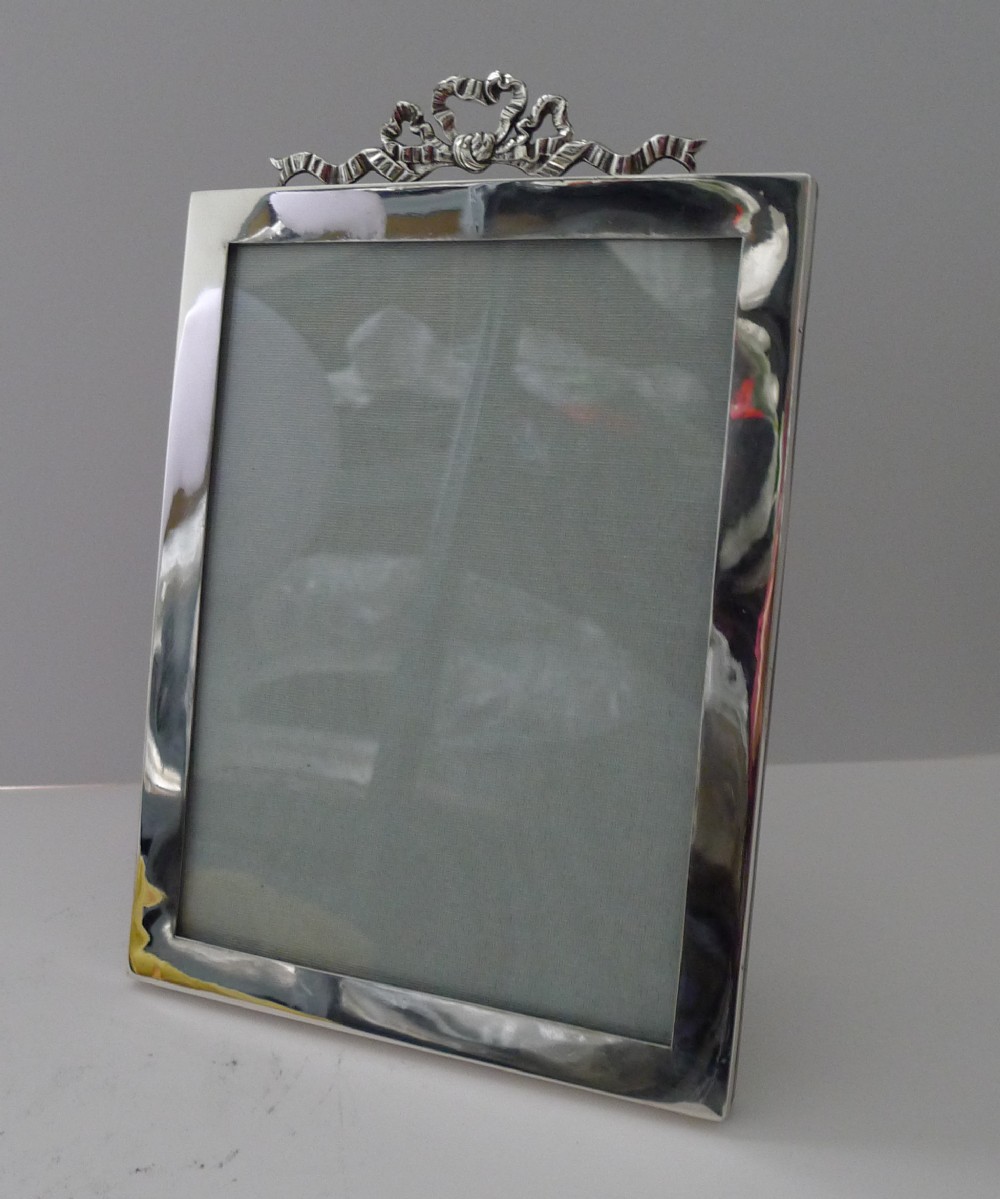 Large Antique English Silver Frame - Ribbon & Bow - 1906
