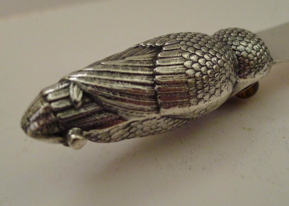 Rare Antique Sampson Mordan Silver Owl Paper Knife View VIII