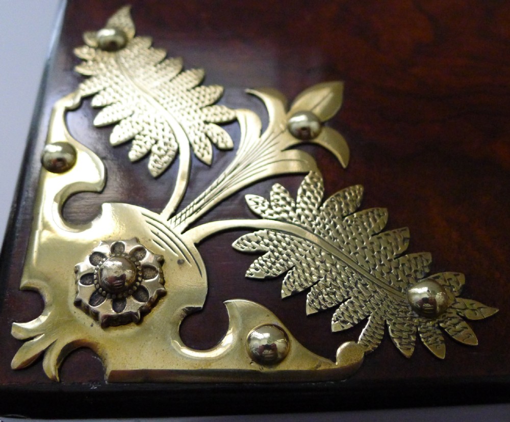 Antique English Brass Fern Mounted Walnut Jewellery Box c.1880 View II