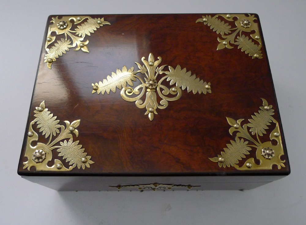 Antique English Brass Fern Mounted Walnut Jewellery Box c.1880 View III