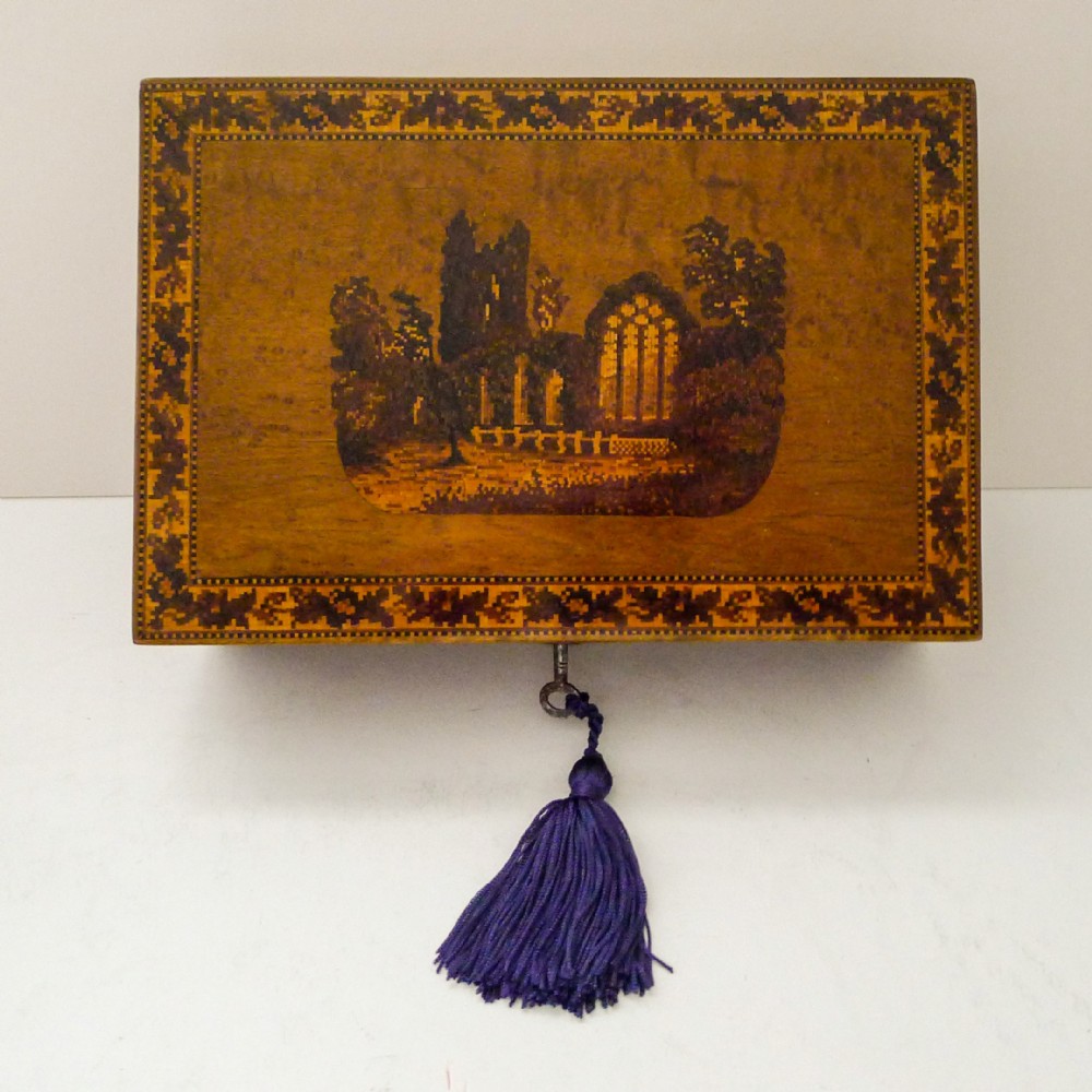 Antique Burr Holly & Tunbridge Ware Table Box - Muckross Abbey, Killarney