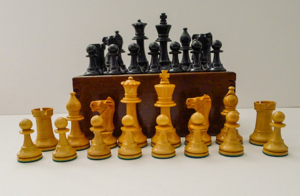 Antique English Chess Set c.1920 View V
