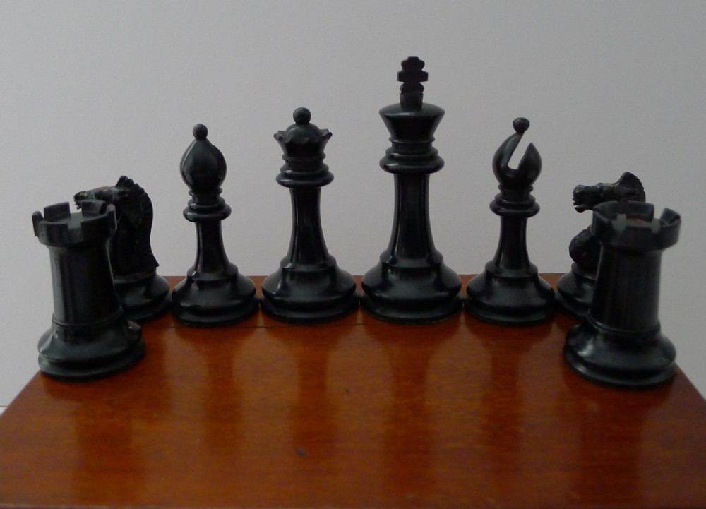 Antique English Staunton Chess Set With Red Crown Marks c.1900 View VI