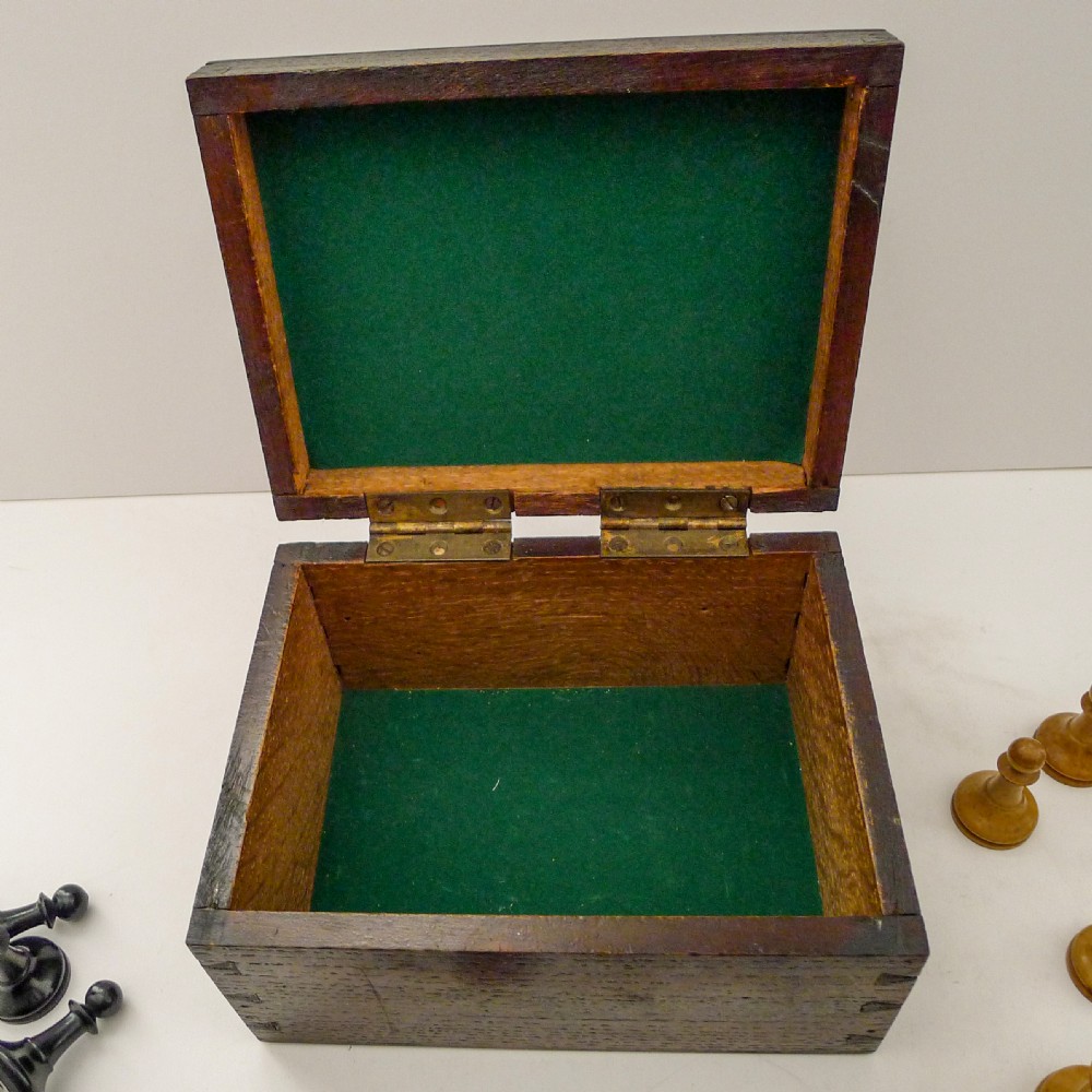 Large English Staunton Style Boxwood Chess Set c.1900 View III
