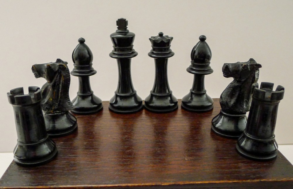 Large English Staunton Style Boxwood Chess Set c.1900 View IV