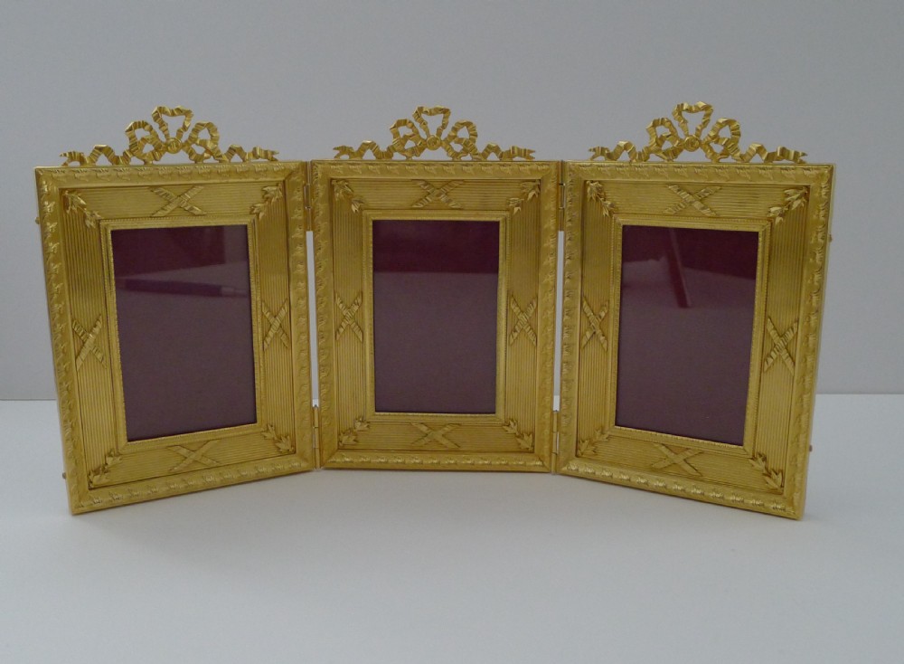 French Gilded Bronze Triple Picture / Photograph Frame c.1900