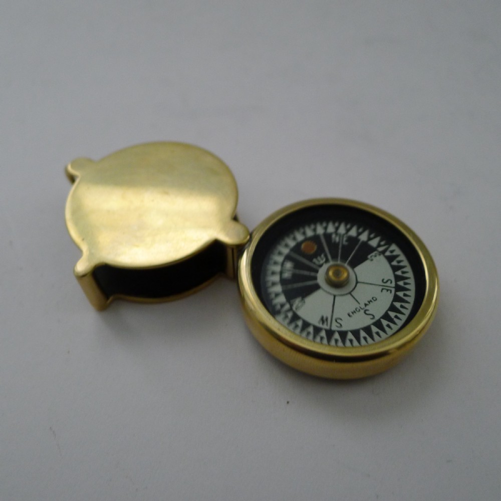 Unusual Antique English Folding Compass In Brass Case c.1900