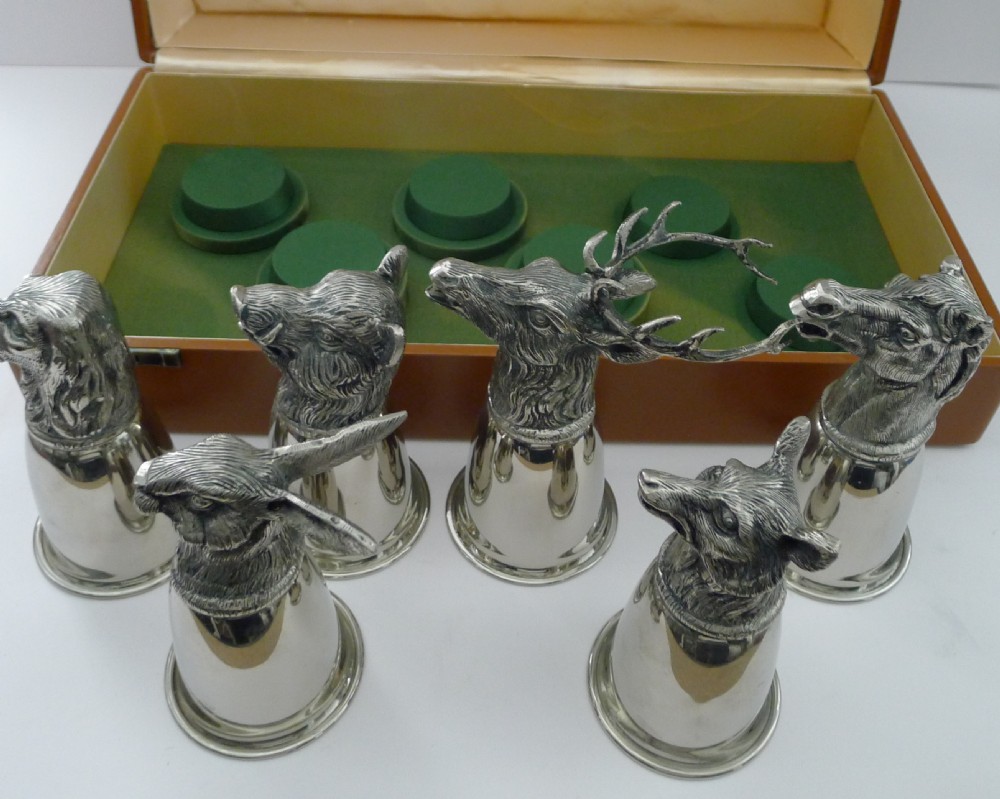 Gucci, Italy - Rare Set Six Figural Stirrup Cups c.1960 - Original Case View VI
