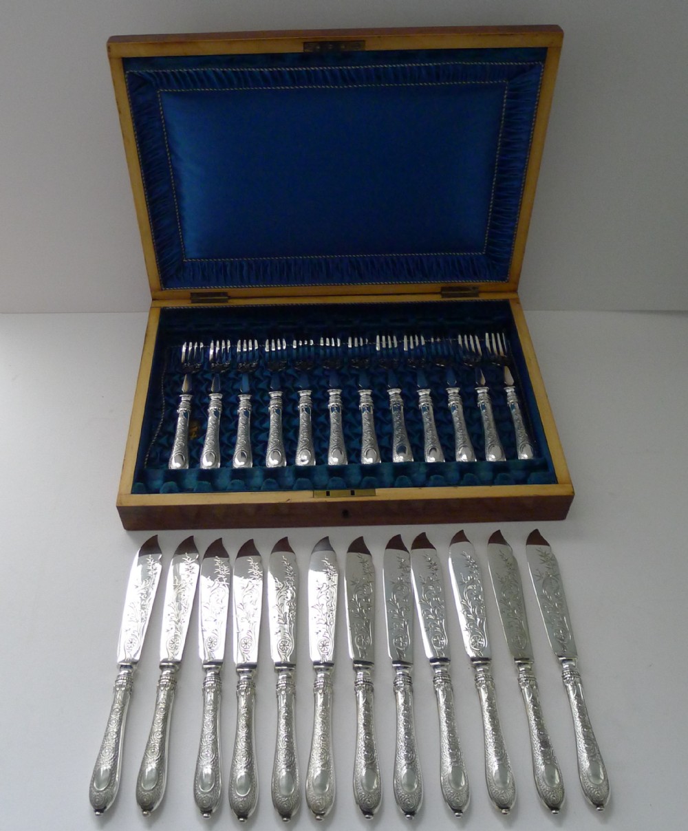 Set Twelve Silver Plated Fish Knives & Forks c.1900