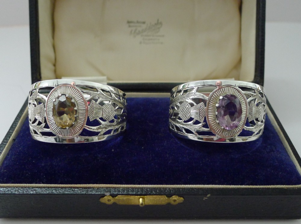 Fine Pair Silver & Cairngorm Stone Napkin Rings - 1927 View III