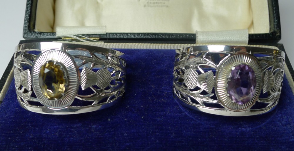 Fine Pair Silver & Cairngorm Stone Napkin Rings - 1927 View VII