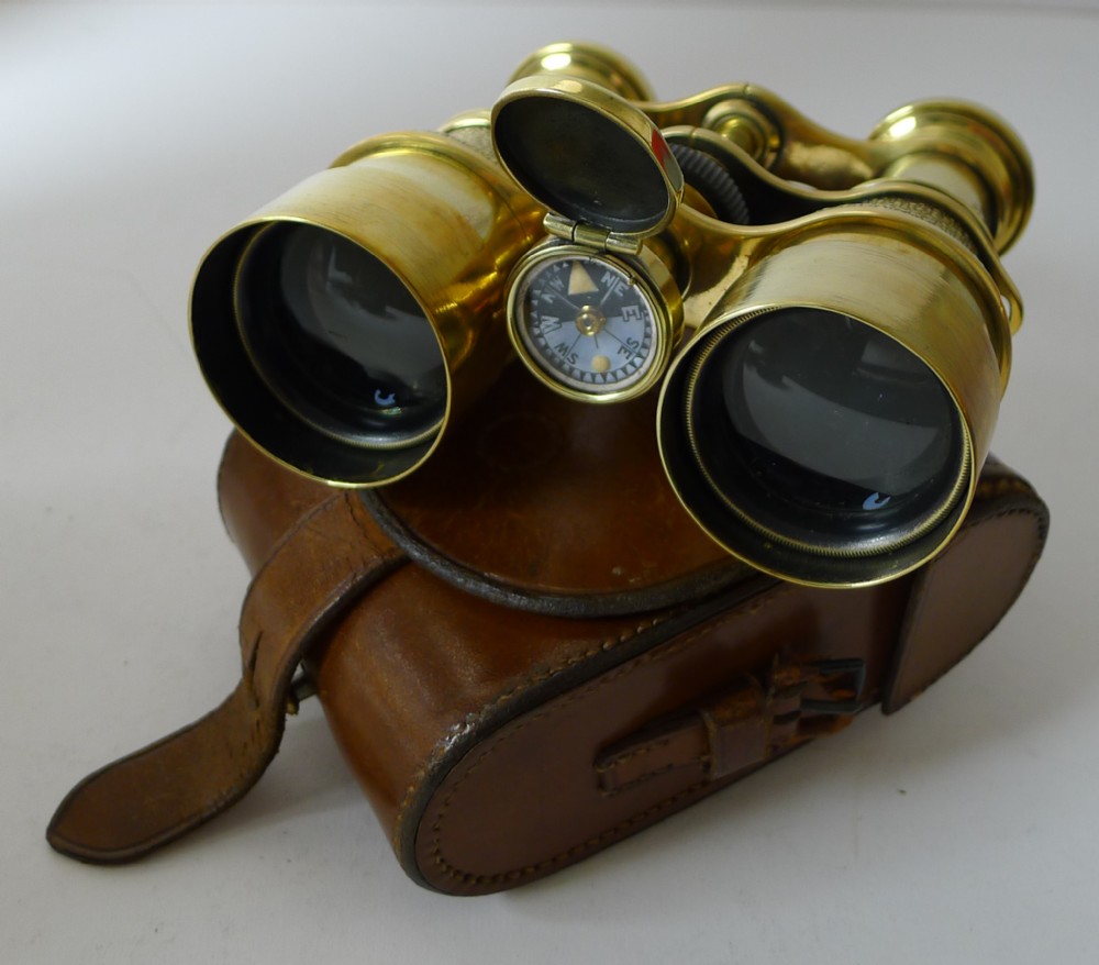 Antique English Field Glasses / Binoculars by Lawrence and Mayo - With Compass