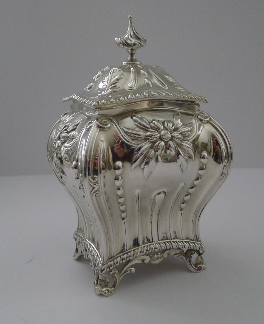 Magnificent English Victorian Sterling Silver Tea Caddy - 1896