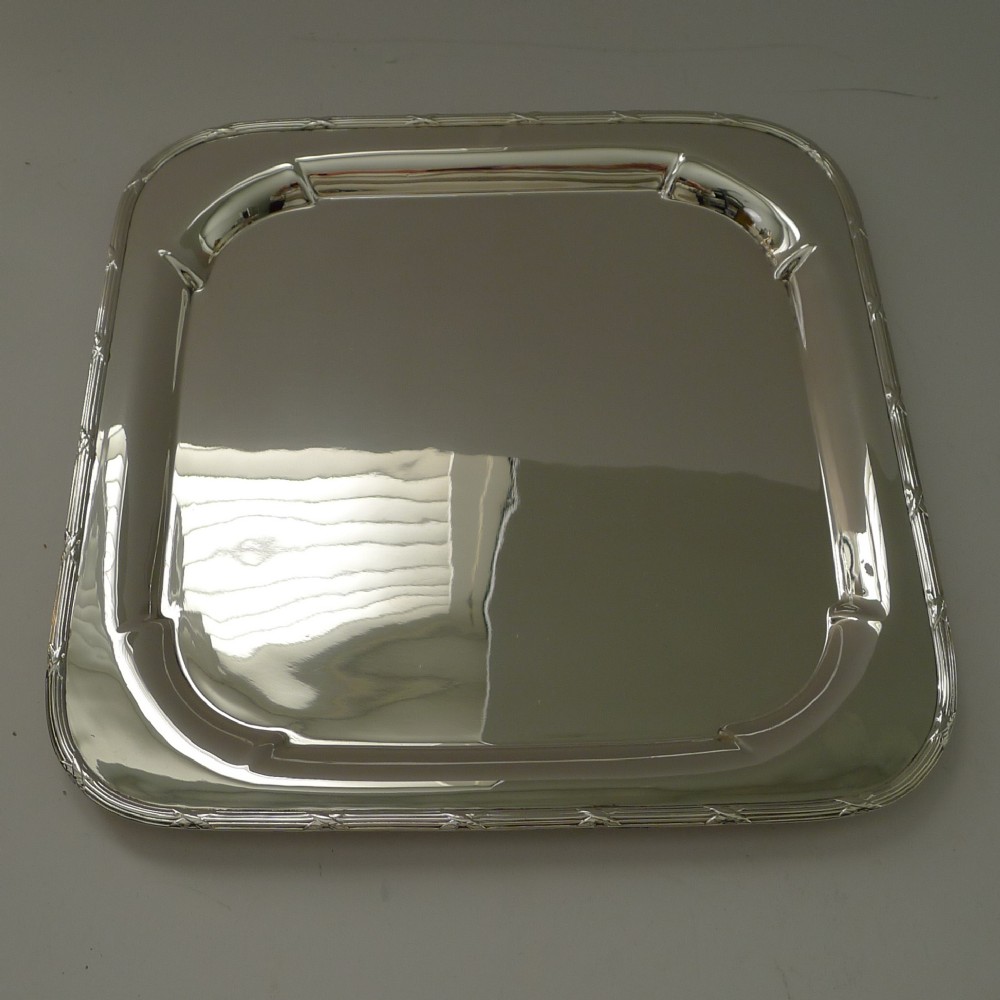 Handsome English Square Silver Plated Cocktail Tray c.1890