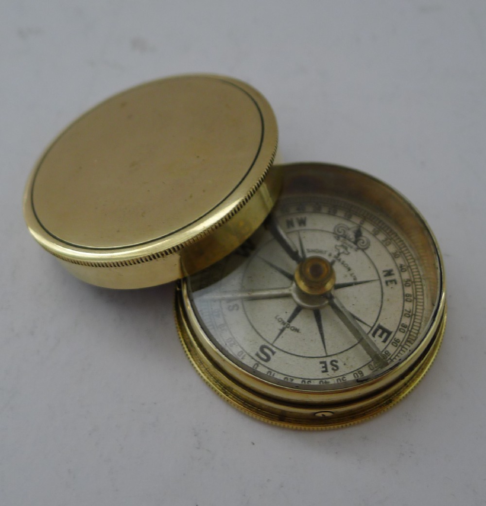 Fine Brass Cased Pocket Compass by Short & Mason Ltd., London c.1910