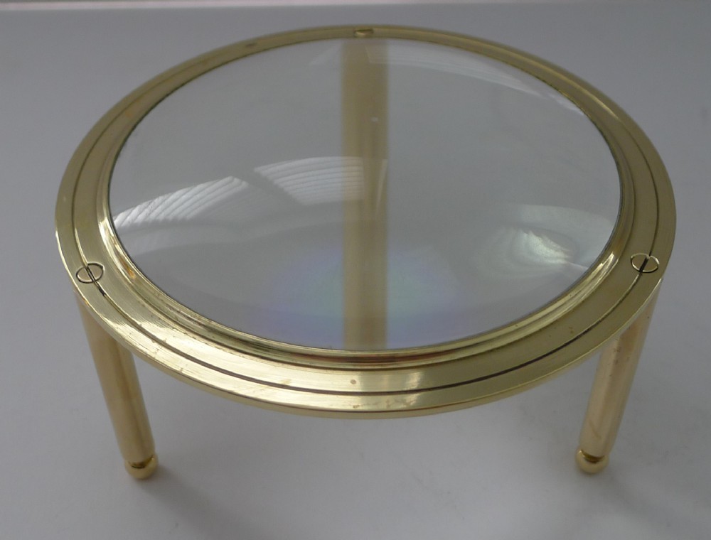 Handsome Large Antique English Brass Framed Magnifying Glass c.1900