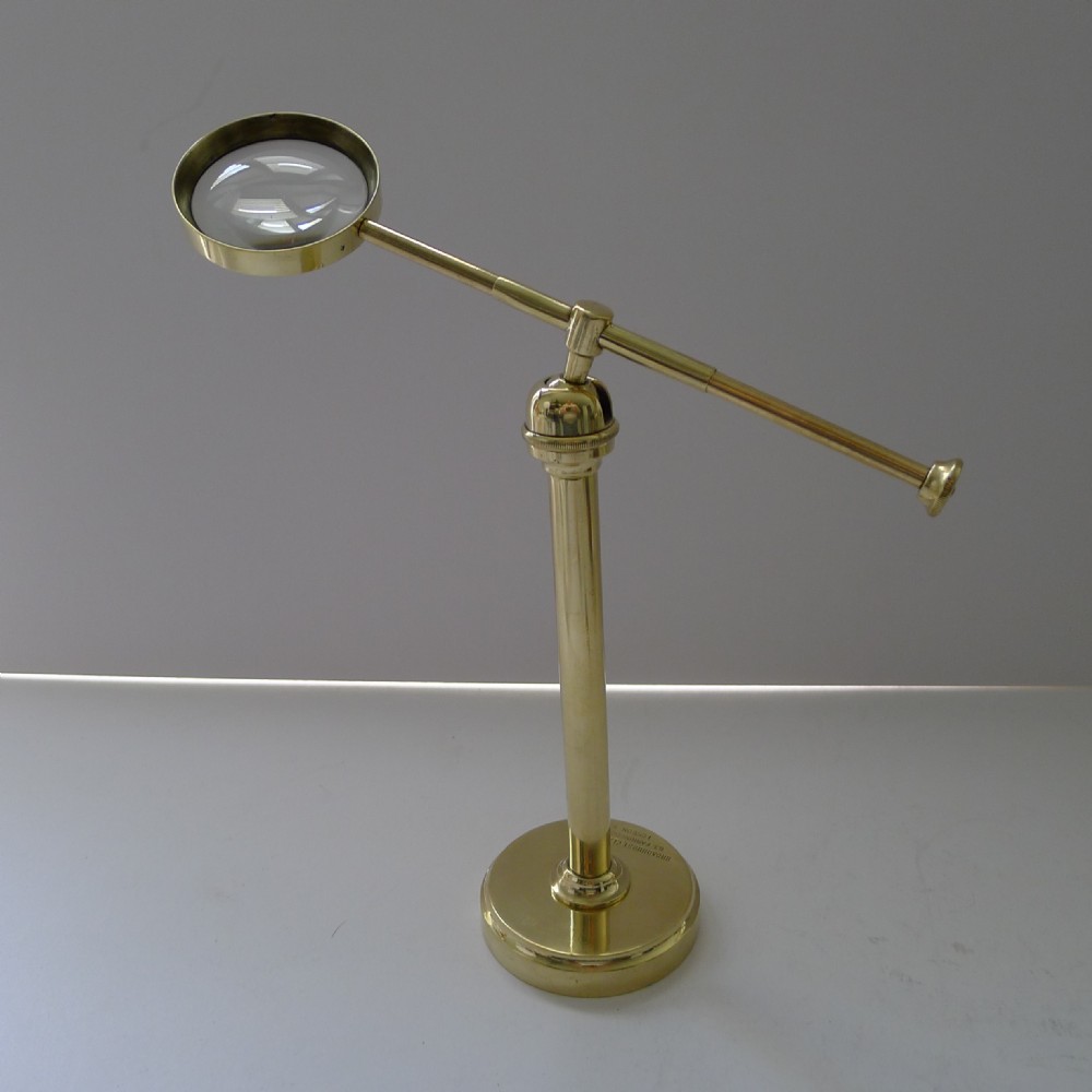 English Brass Pivoting Magnifying Glass on Stand c.1915 - Signed