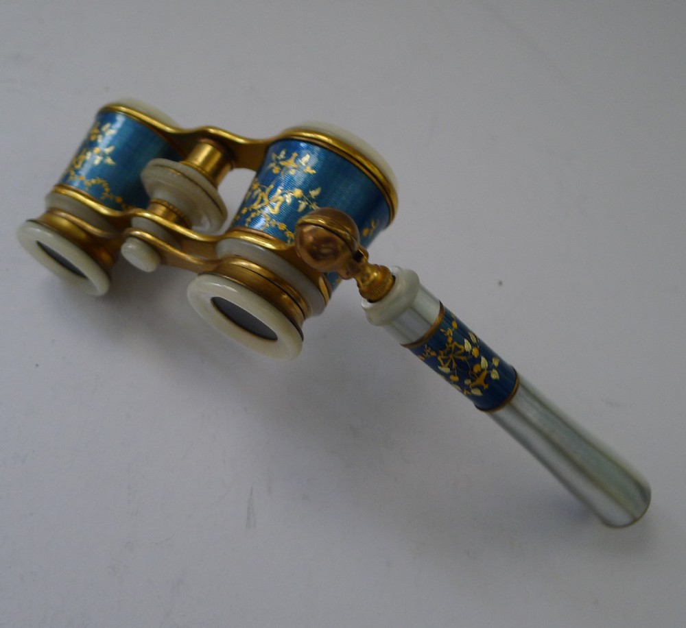 Exquisite Pair French Enamel Opera Glasses c.1920