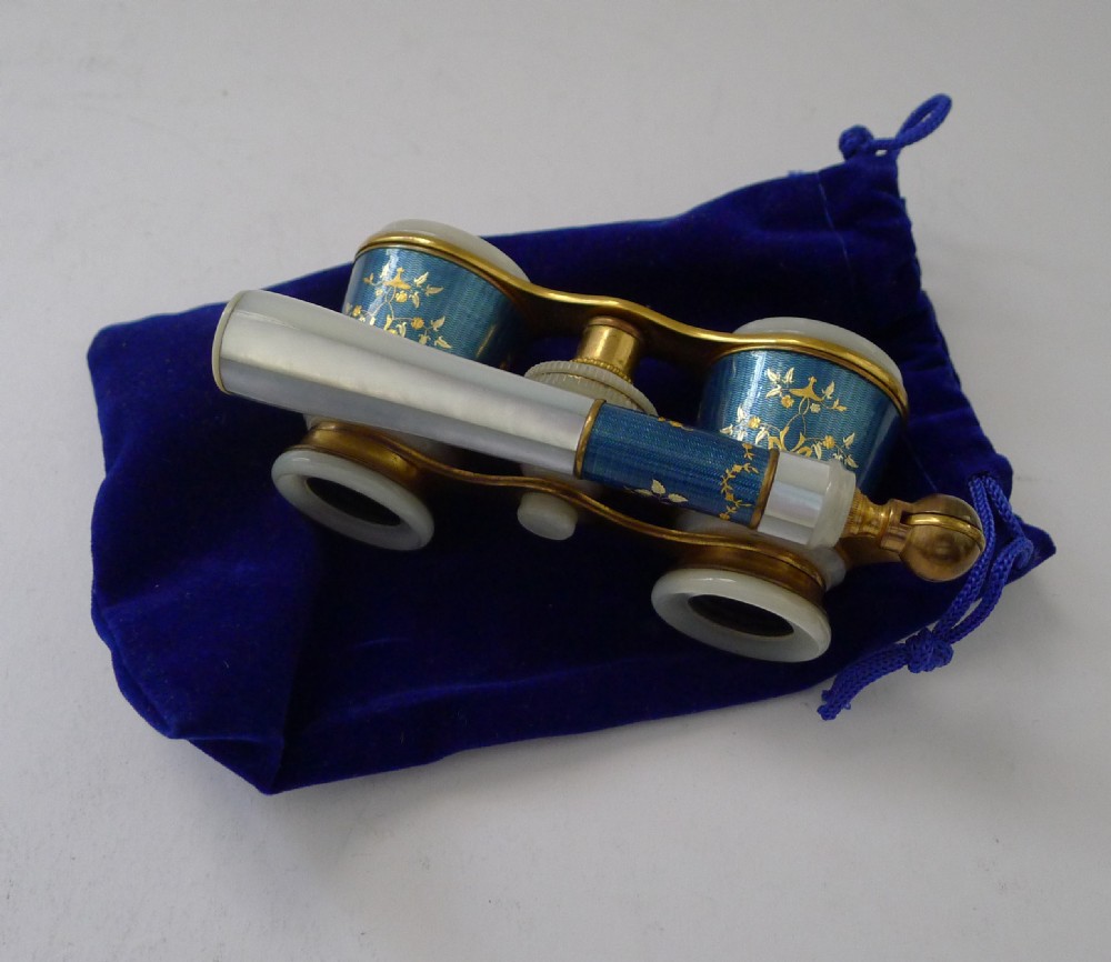 Exquisite Pair French Enamel Opera Glasses c.1920 View XII