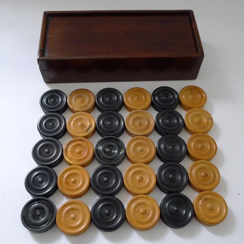 Small Set Antique Draughts / Checkers / Backgammon Counters