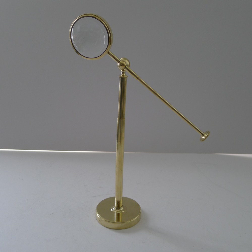 Brass Pivoting Bullseye Magnifying Glass / Lens on Stand c.1915