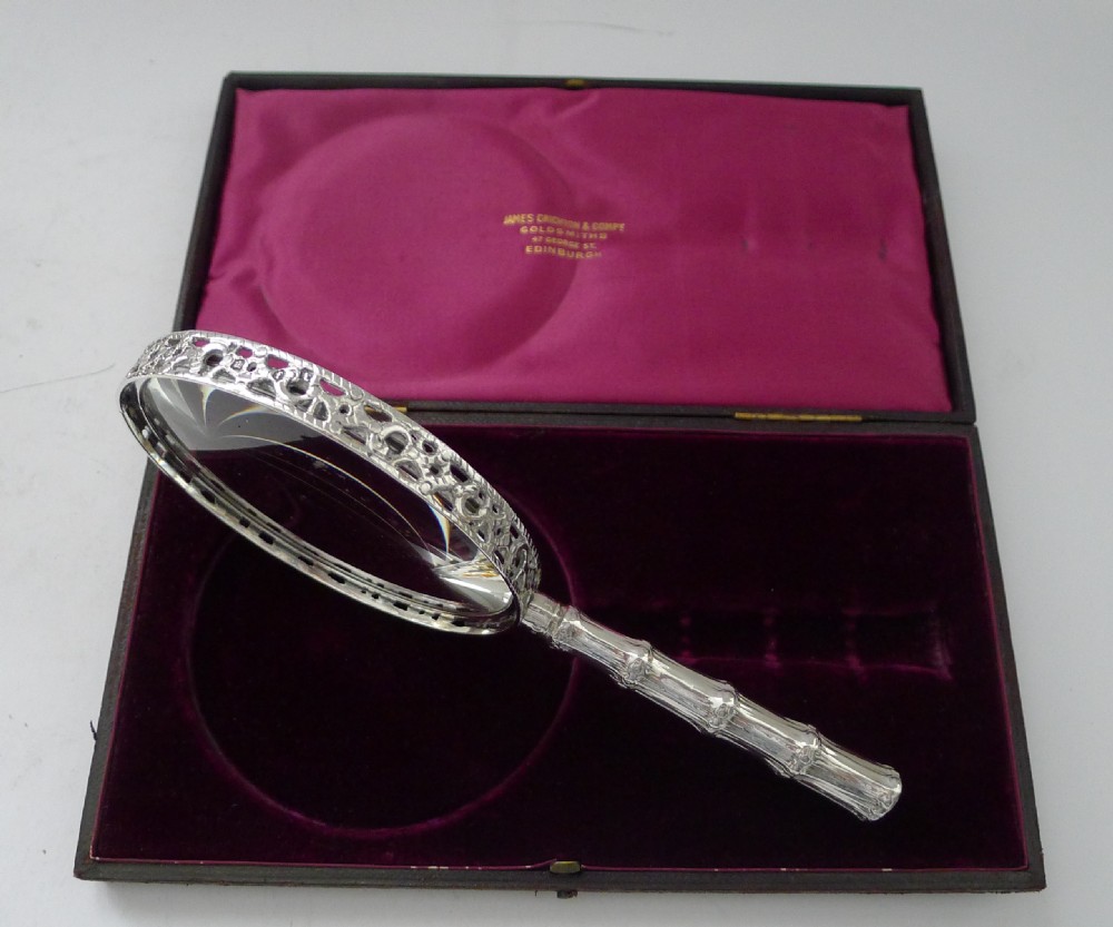 Magnificent Victorian Solid / Sterling Silver Magnifying Glass - 1887