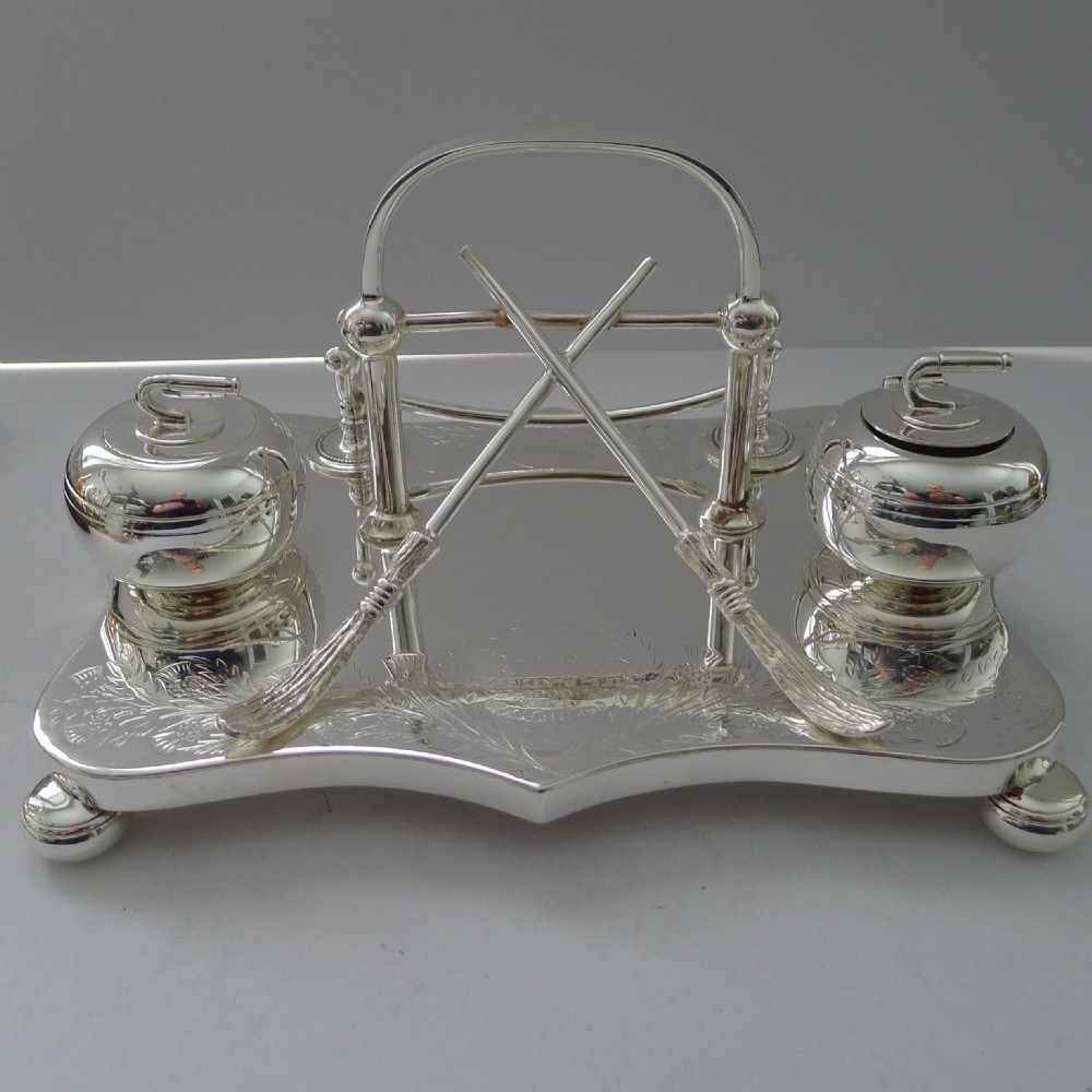 Magnificent Scottish Silver Plated Curling Inkstand c.1900