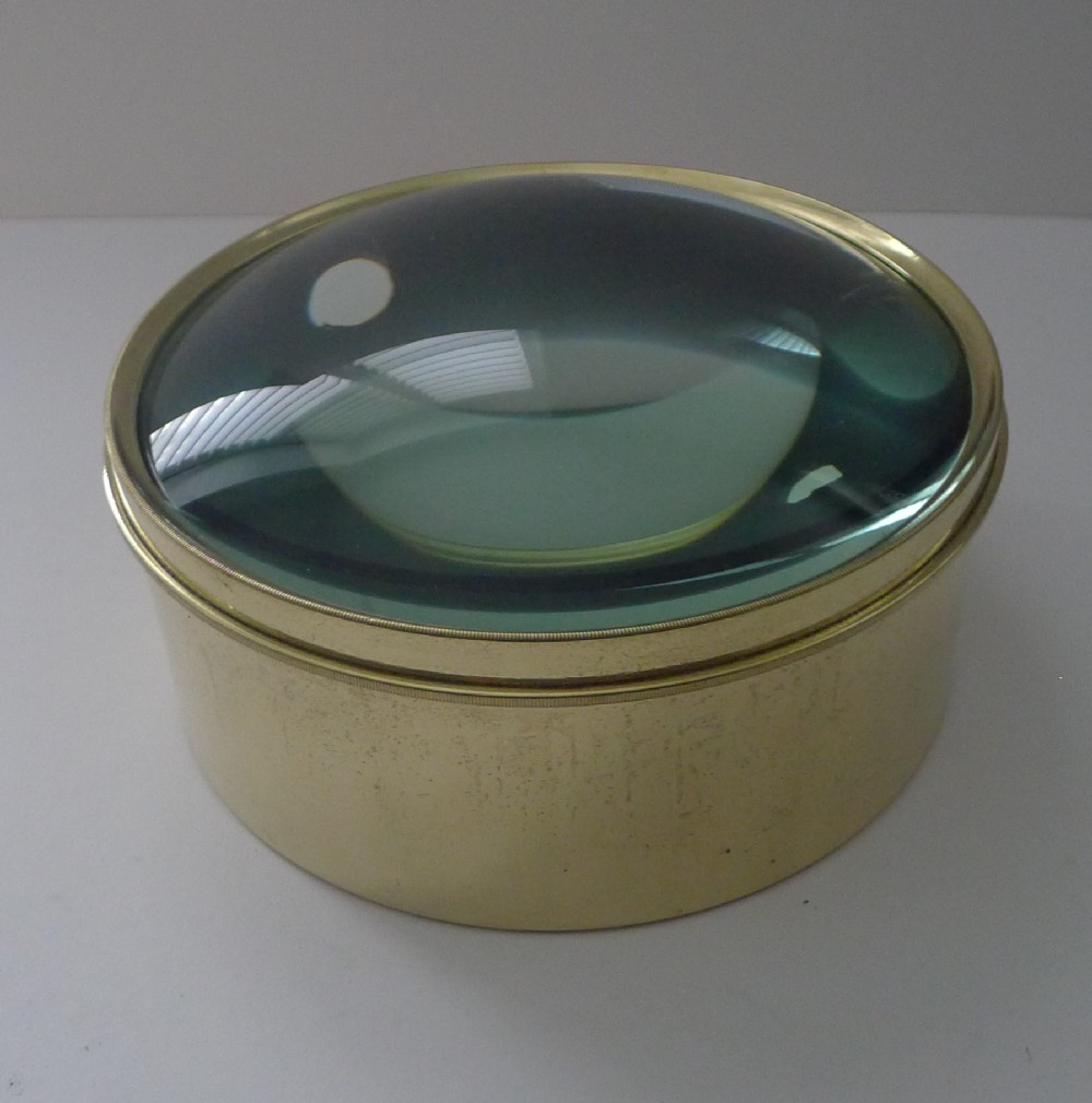 Mammoth English Antique Brass Desk Magnifying Glass / Paperweight c.1910