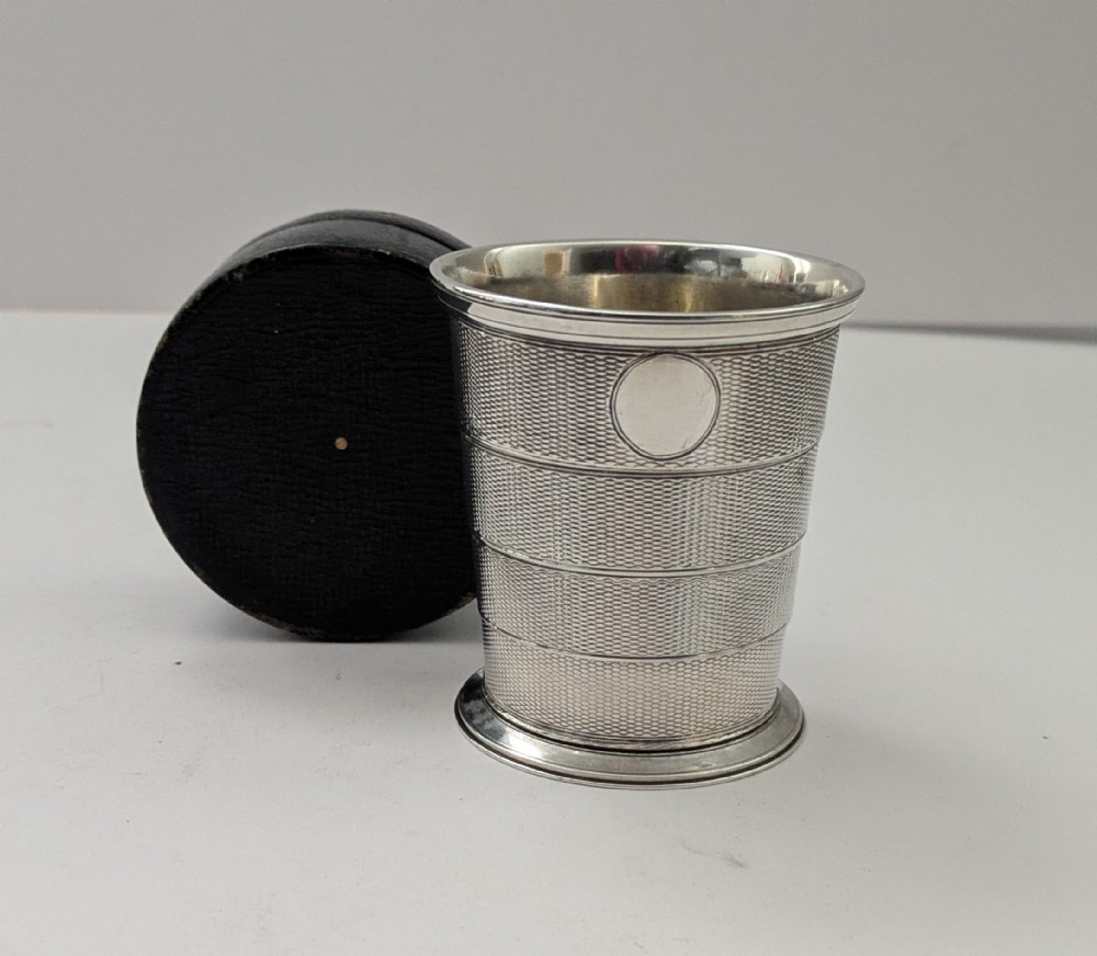 Antique English Solid / Sterling Silver Telescopic Cup / Beaker in Case - 1864