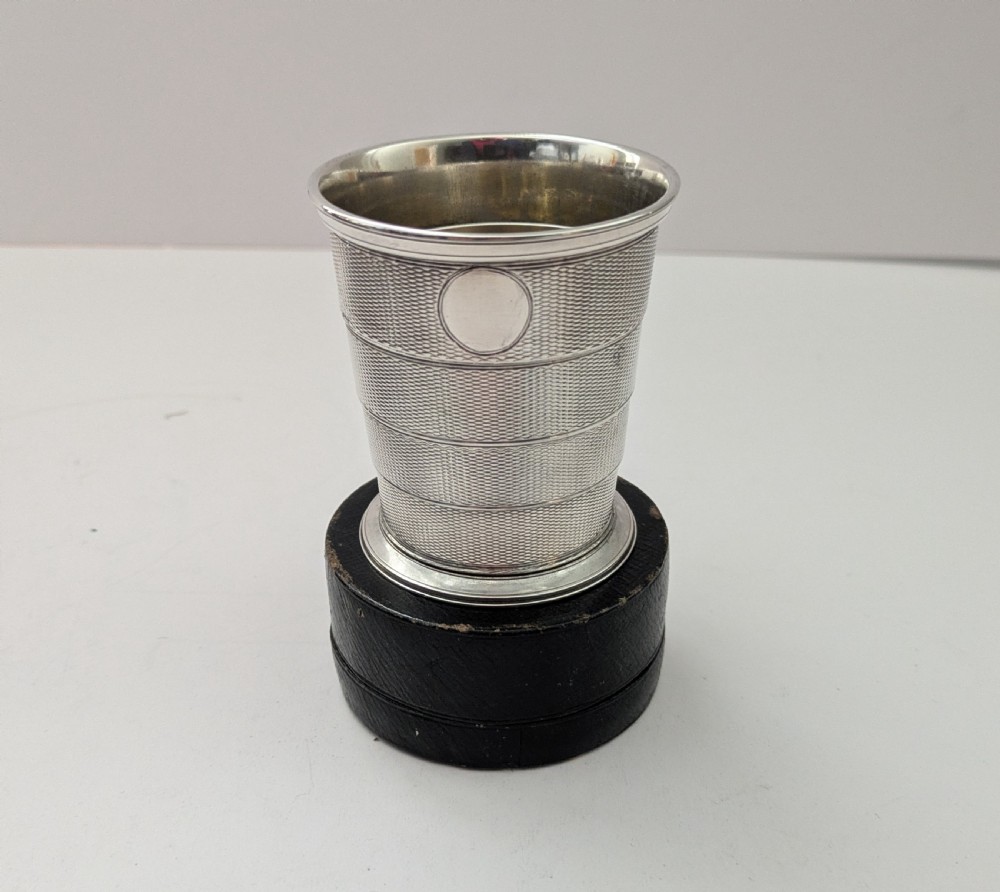 Antique English Solid / Sterling Silver Telescopic Cup / Beaker in Case - 1864 View V