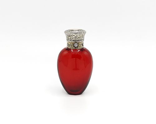 fine victorian silver mounted ruby glass scent bottle by francis nisbet london 1856 - CATEGORY: ANTIQUE SILVER - DATED 1850