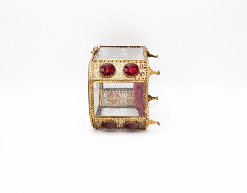 FRENCH NAPOLEON III GILT METAL AND GLASS PANELLED JEWELLERY CASKET LATE 19TH CENTURY - ADDITIONAL PHOTO 6