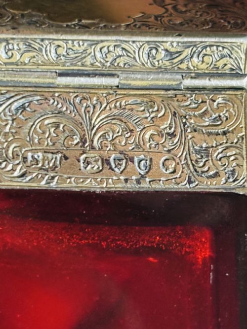 VICTORIAN SAMPSON MORDAN SILVER GILT RUBY GLASS SCENT BOTTLE VINAIGRETTE 1878 - ADDITIONAL PHOTO 17