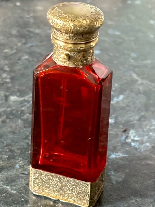 VICTORIAN SAMPSON MORDAN SILVER GILT RUBY GLASS SCENT BOTTLE VINAIGRETTE 1878 - ADDITIONAL PHOTO 24