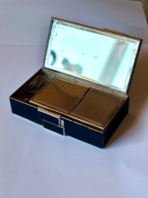 ART DECO BLACK ENAMEL CHROME COMPACT CIGARETTE CASE MINAUDERIE C1930 - ADDITIONAL PHOTO 1