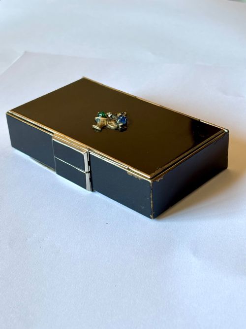 ART DECO BLACK ENAMEL CHROME COMPACT CIGARETTE CASE MINAUDERIE C1930 - ADDITIONAL PHOTO 2